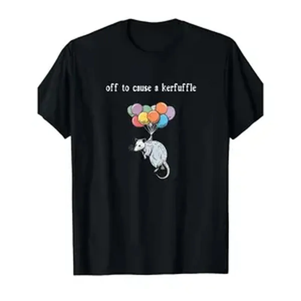 Off to Cause A Kerfuffle Funny Opossum T-Shirt - Retro Quirky Weird Animals Graphic Tee with Opossum Art, Unisex Casual Crew Neck Short Sleeve Shirt for &, Year-Round Comfortable Wear
