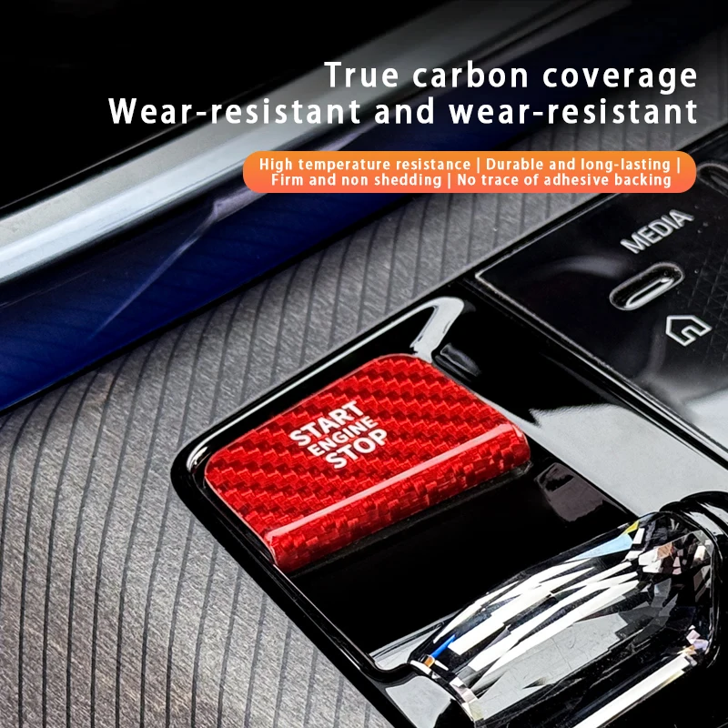 لسيارات BMW 5 Series i5 G60 2024-2025 محرك السيارة بدء زر التوقف ملصق الكسوة ألياف الكربون الحقيقية غطاء أزرار التشغيل بلمسة واحدة