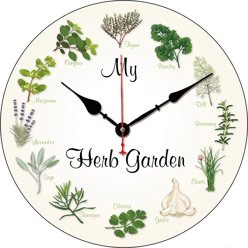 Herb Kitchen Round Wall Clock Large Dinning Restaurant Cafe Decorative Wall Clock Silent Non-Ticking Nice For Gift