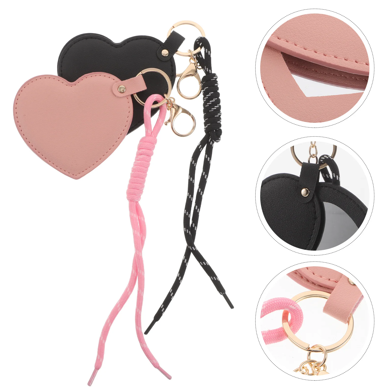 

2Pcs Heart Shaped Mini Compact Mirror PU Rotating Portable Touch-Up Travel Mirror for Purse
