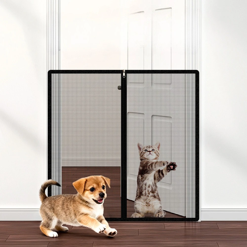 

New Zipper Pet Door Curtain Pet Barrier Anti Cat Running Safety Fence Non Perforated Pet Mesh Fence Malla Gatos Seguridad 안전문