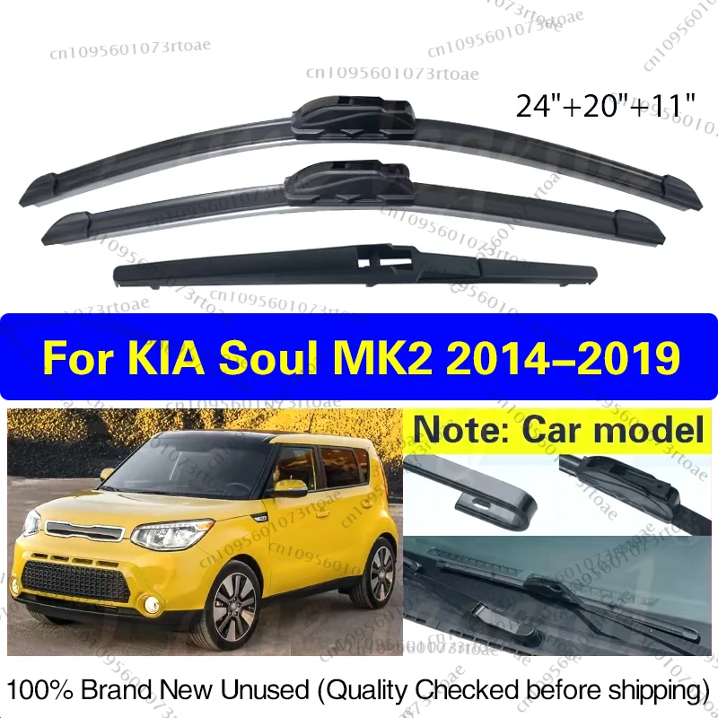 

For Kia Soul MK2 2014 - 2019 Car Front Rear Wiper Blades Soft Rubber Windscreen Wipers Auto Windshield 24"20"11" 2017 2018 2019