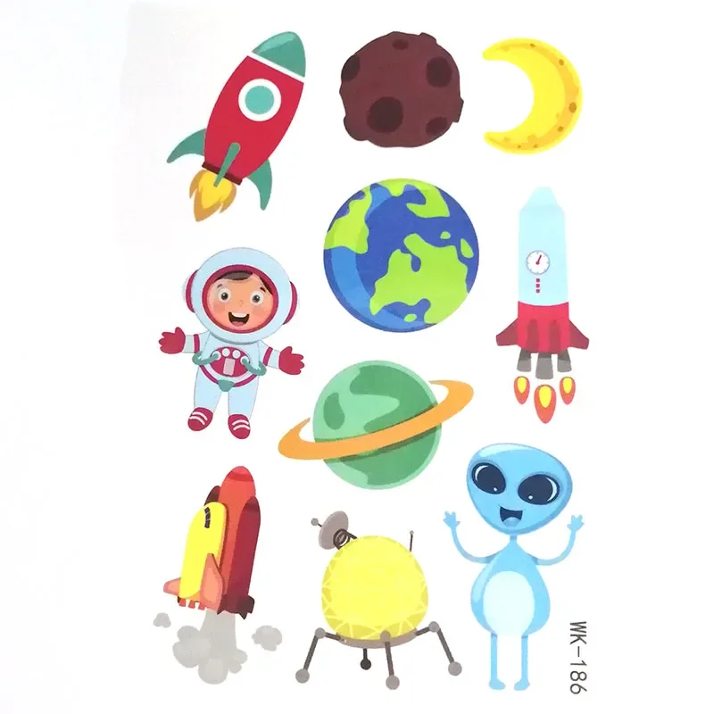 Cartoon Space Ship Temporary Tattoo Sticker Waterproof Fake Tattoos Body Art Hand Face Foot Kids Children 10pcs