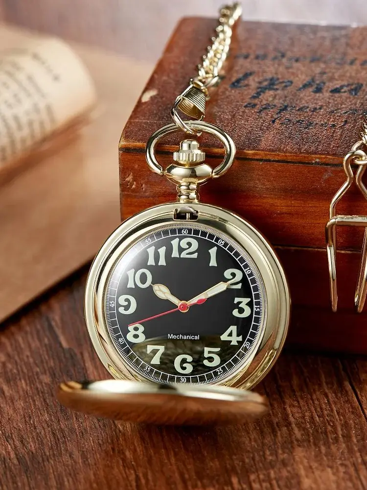 Retro mechanical pocket watch Arabic numeral white dial pendant luminous mechanical pocket watch retro gift for men and women