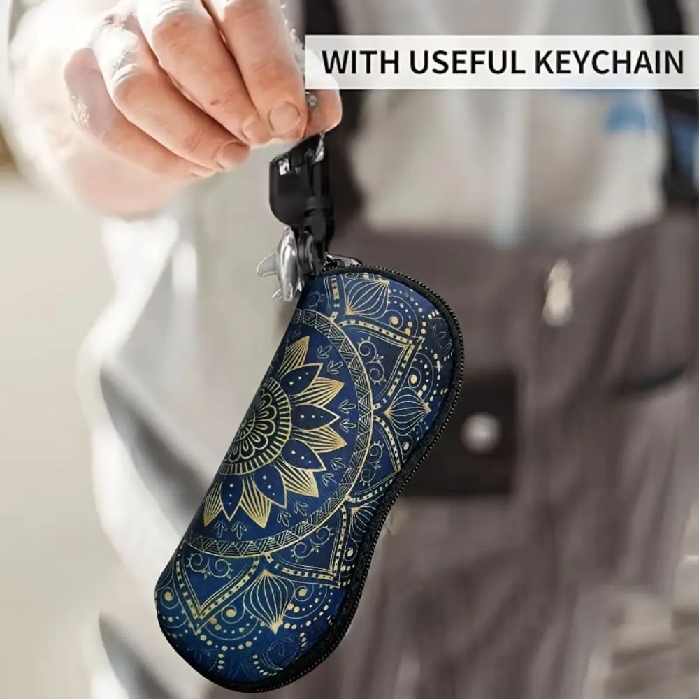 Bolsa de armazenamento de óculos de sol de náilon com chaveiro cor sólida pendurado óculos de sol durável portátil bolsa acessórios de óculos