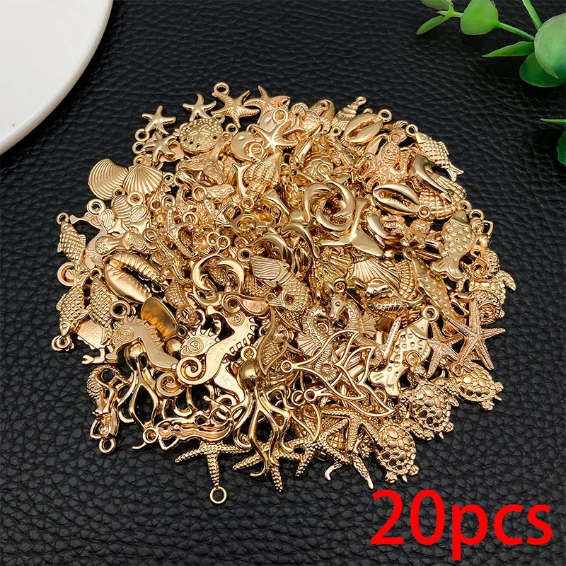 20/50/100 stuks KC vergulde bedelset met oceaanthema (willekeurig assortiment) – DIY-sieradenmaakset voor kettingen, armbanden en oorbellen