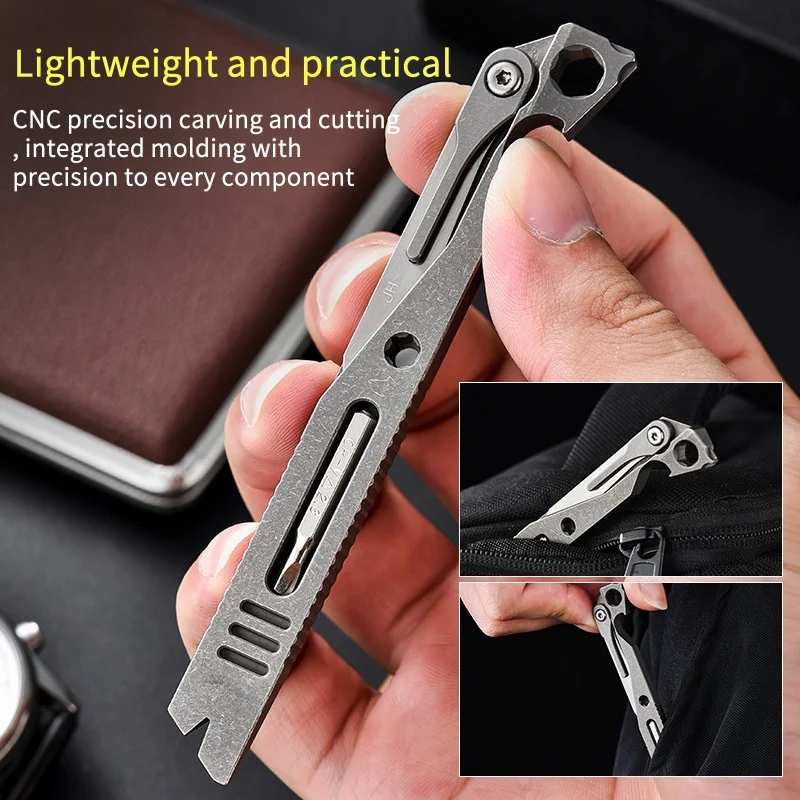 Titanium alloy art knife multifunctional EDC outdoor survival pry bar screwdriver camping bottle opener (10 blades included)