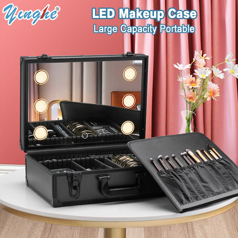 

Professional Makeup Case Large Capacity LED With Mirror Cosmetic Storage Bag Portable Travel Detachable Makeup Bags for Women