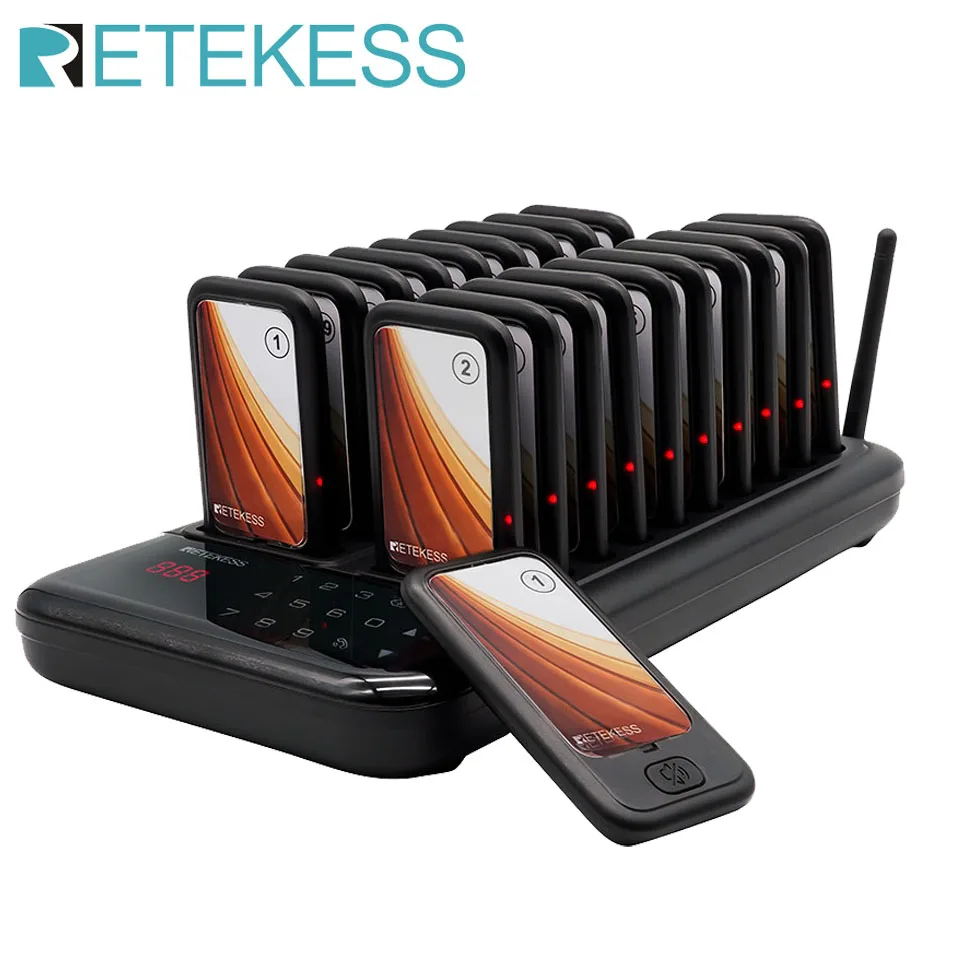 Retekess TD173 restaurant pager wireless calling system 20 vibrator buzzer coasters bell beeper receiver for food truck cafe bar