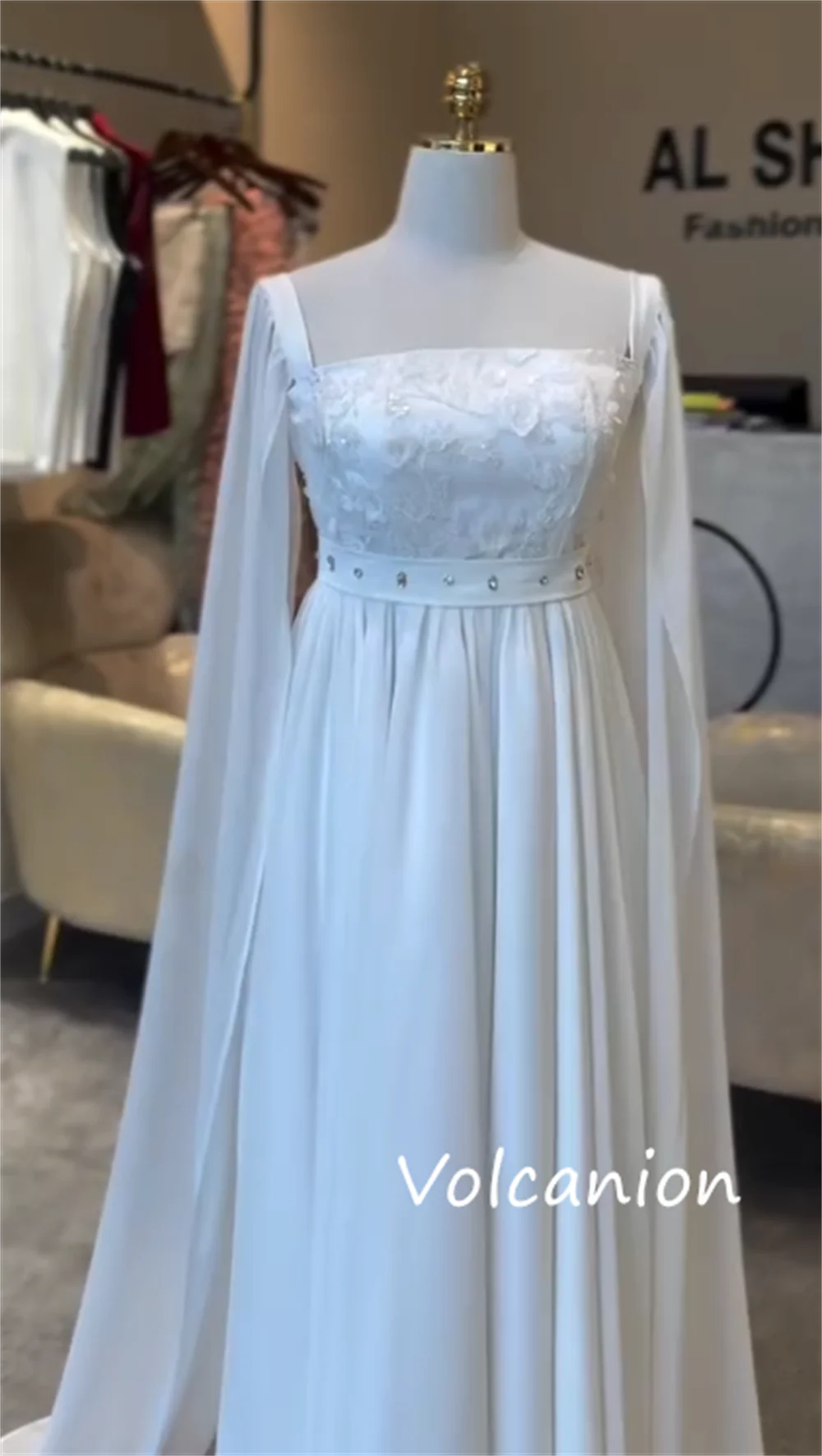 Customized Pastrol Chiffon Sequined Flower Pleat A-line Square Neck Long Dresses Bespoke Occasion Fashion