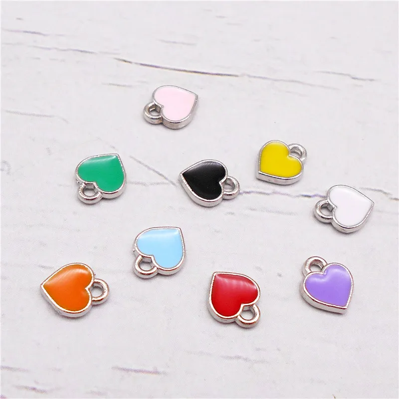 20PCS 7x9mm Tiny Enamel Heart Shape Charms Mixed Colors Alloy Pendant For Jewelry Necklace Bracelet Earrings Accessories Craft
