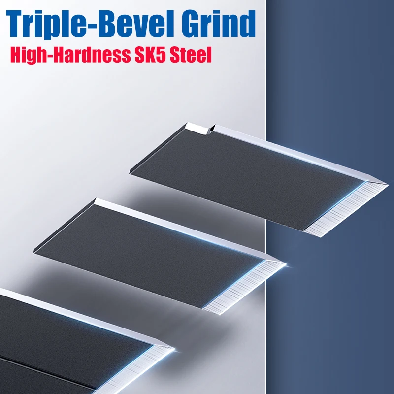 سكينة قابلة للسحب SK5 شديدة التحمل مع مقبض من سبائك الألومنيوم شفرة أوسع 18 مم لضروريات القطع المكتبية والمنزلية