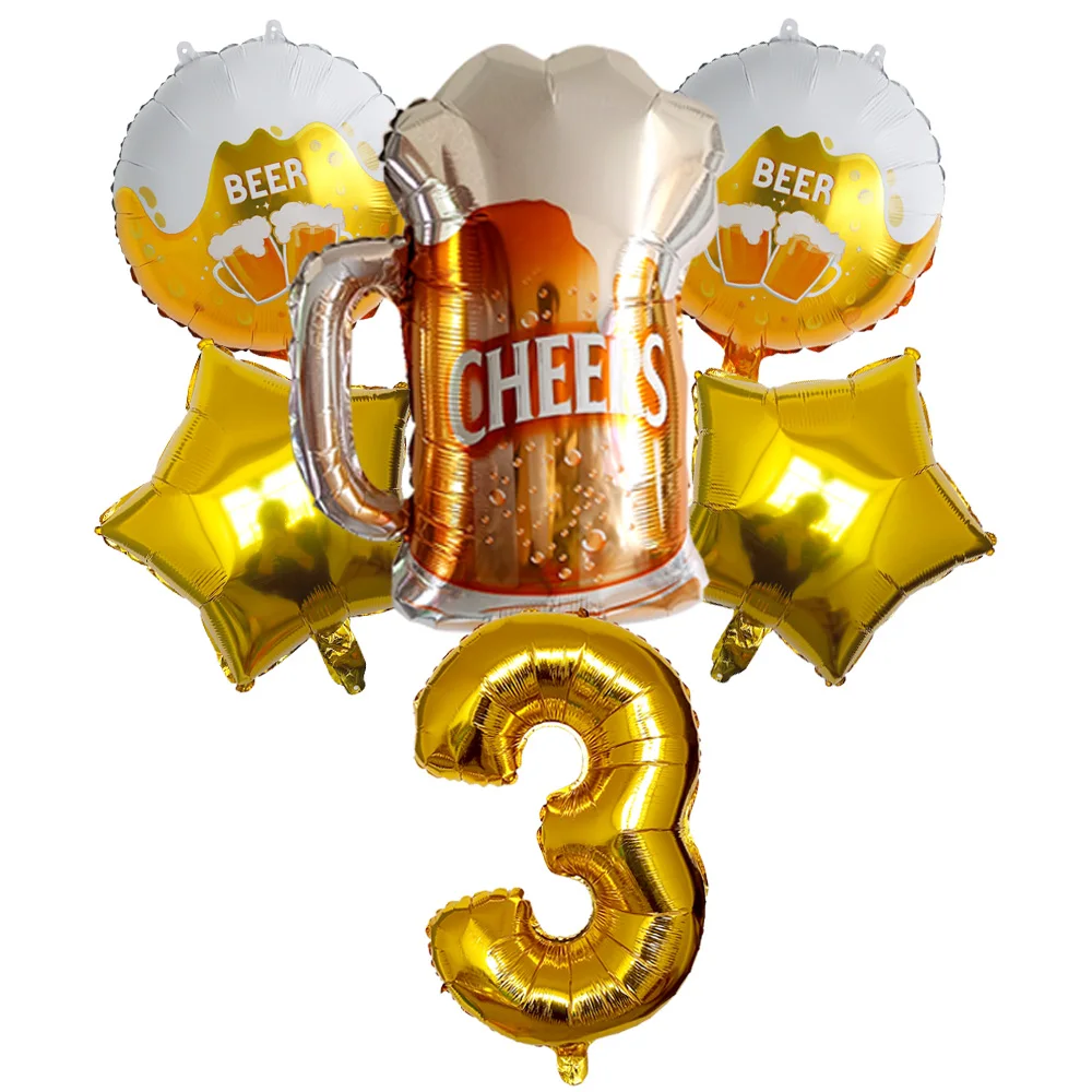 6 Stück Bier Geburtstags feier Goldstern 32 Zoll Nummer 1 2 3 Luftballons Geburtstag Bier Ballon Bar Dekor Bier Party Wein Ballon Ballons