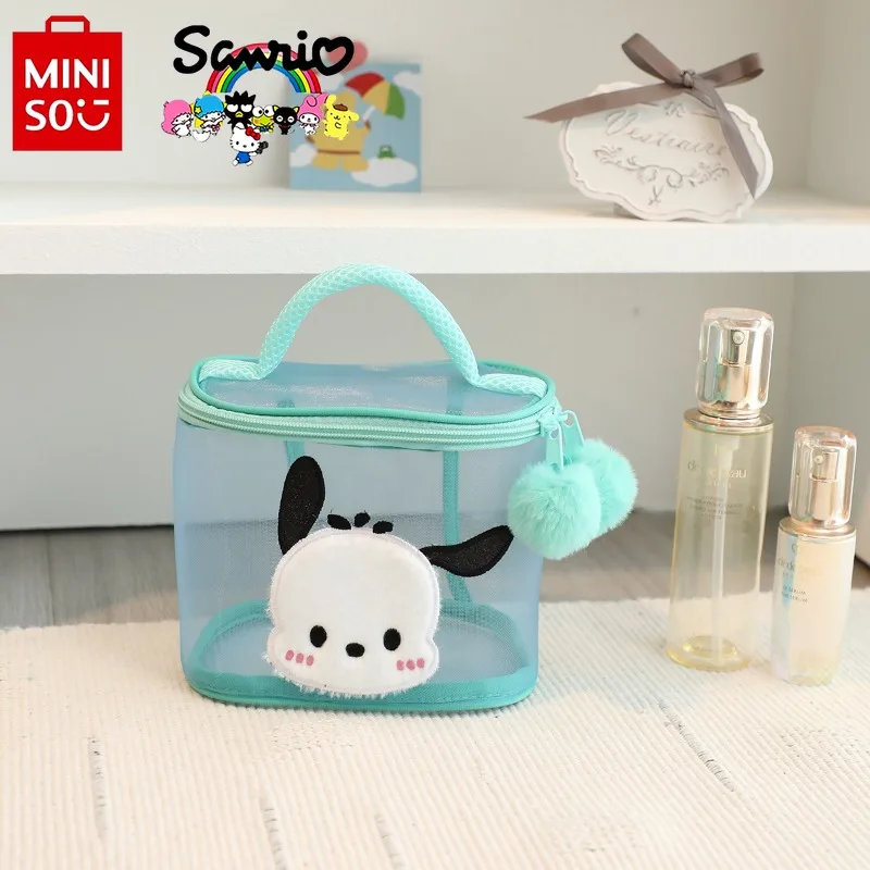 Miniso Sanrio 2024 New Makeup Bag Fashionable High Quality Grid Wash Bag Cartoon Large Capacity Multi Functional Storage Handbag