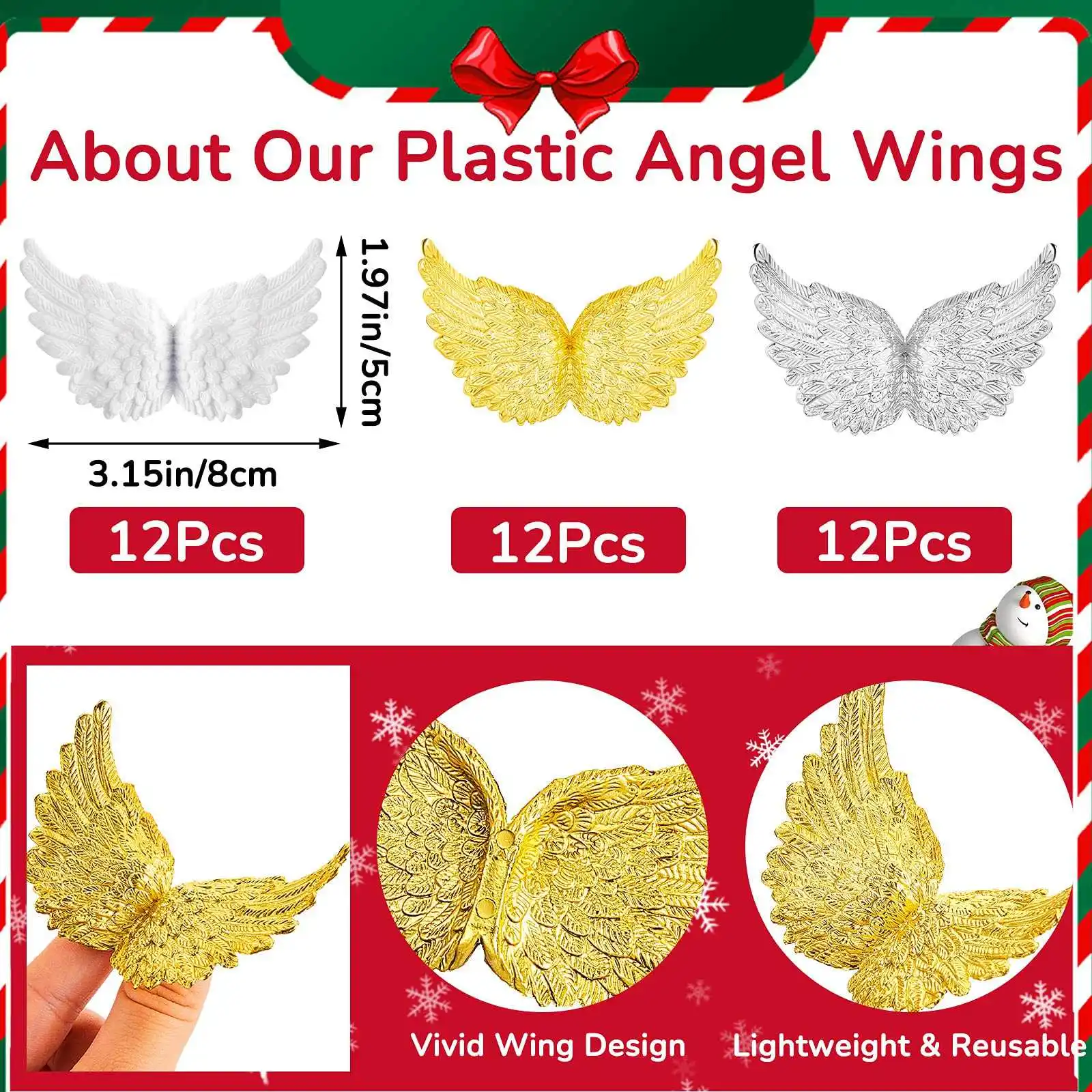 36Pcs Plastic Angel Wings for Crafts,Mini 3D White Angel Wing Ornament Patches, for Party Decor DIY Craft & Wedding Prop