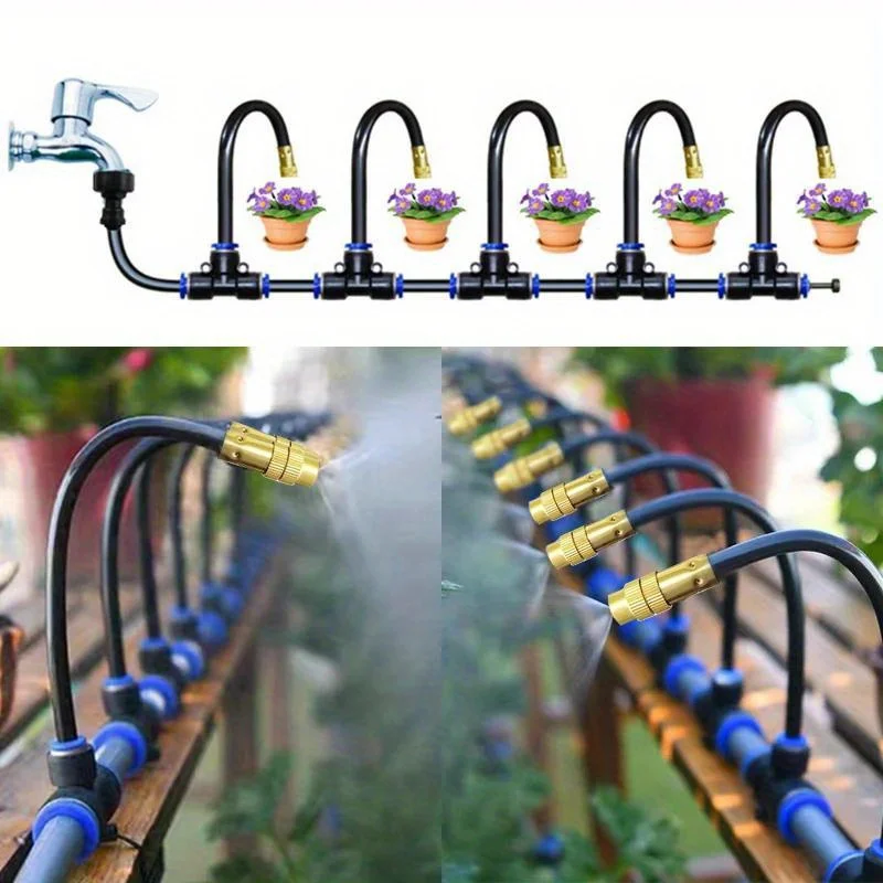 

Outdoor Drip Irrigation Kit for Garden, Automatic Watering and Misting Irrigation Equipment, Adjustable Water Volume, Bendable Automatic Flower Watering Set, Durable Brass Nozzle, No-Drill Installation. Automatic Watering and Cooling Spray Equipment for B