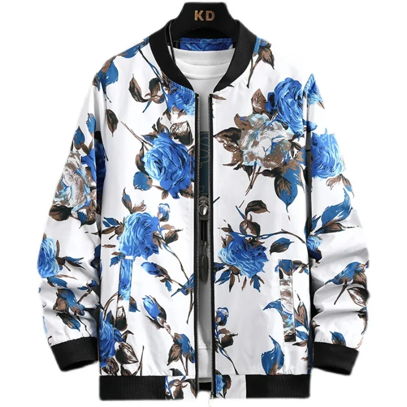 2026 New White Men's Embroidered Long Sleeve Jacket, Baseball Collar Casual Coat, Asian Size Black Blue Red Outerwear M-5XL