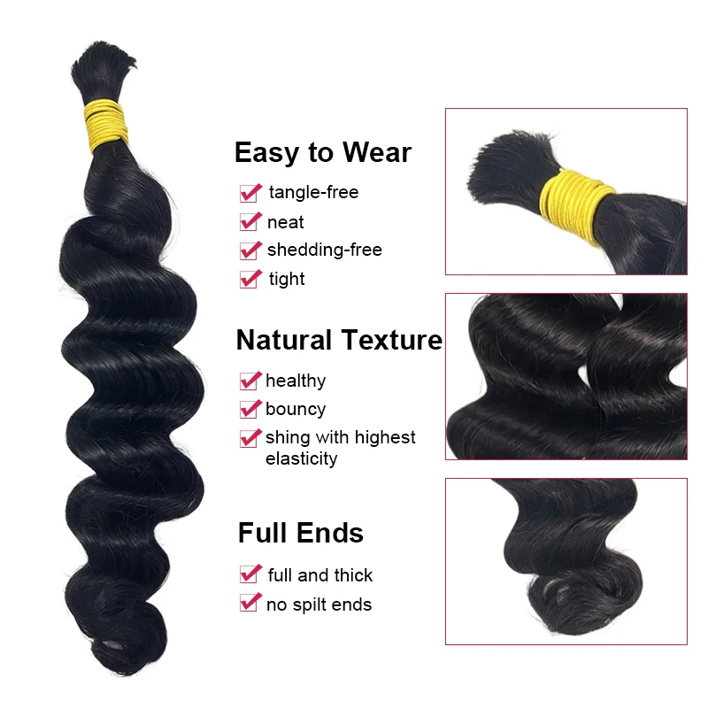 หลวมลึก Braiding Hair สําหรับ Boho Braids 16-26 นิ้ว 100G บราซิล Body Wave Bulk Human Hair Extensions สีดําธรรมชาติ Col
