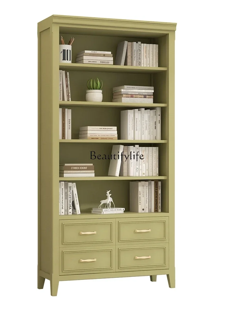 

XX39Pastoral mustard green display storage bookcase against the wall open high storage cabinet