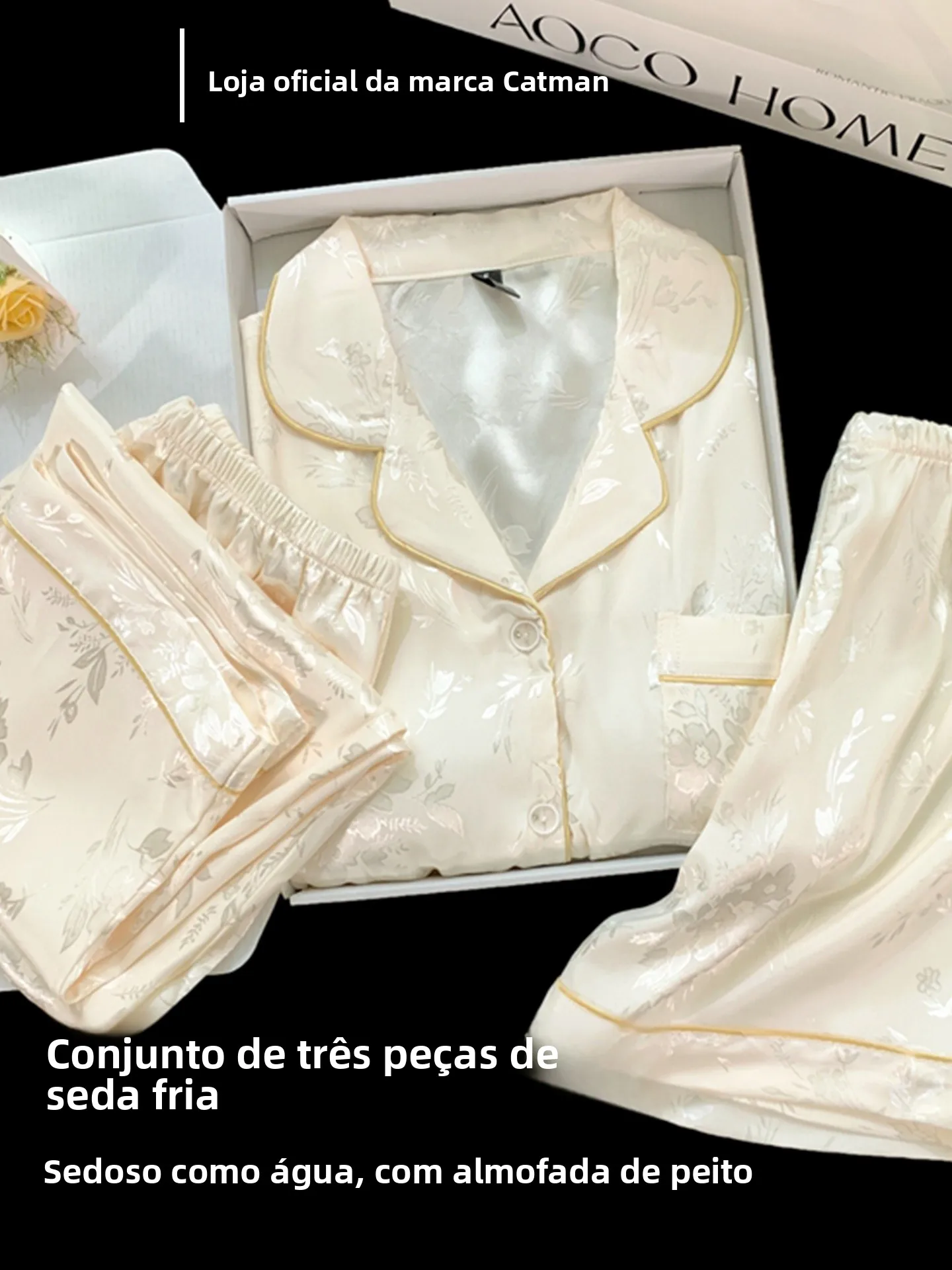 woman-ice-silk-sleepwear-short-sleeve-women's-outerwear-home-clothes-three-piece-set-with-chest-pad-suitable-for-summer