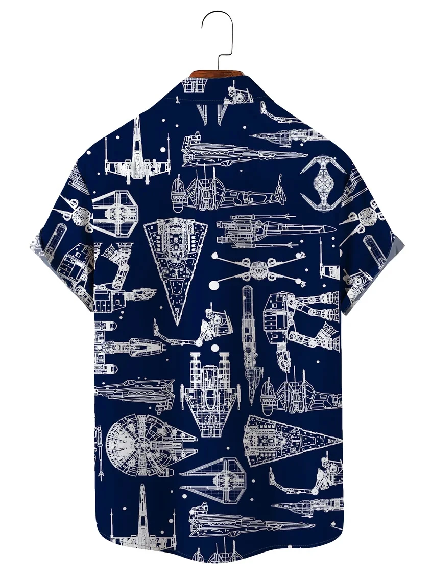 Hawaiian Shirt For Men/Women Summer Mens Retro Spaceships Print Y2k Streetwear T-Shirt Short Sleeve Oversized Shirt