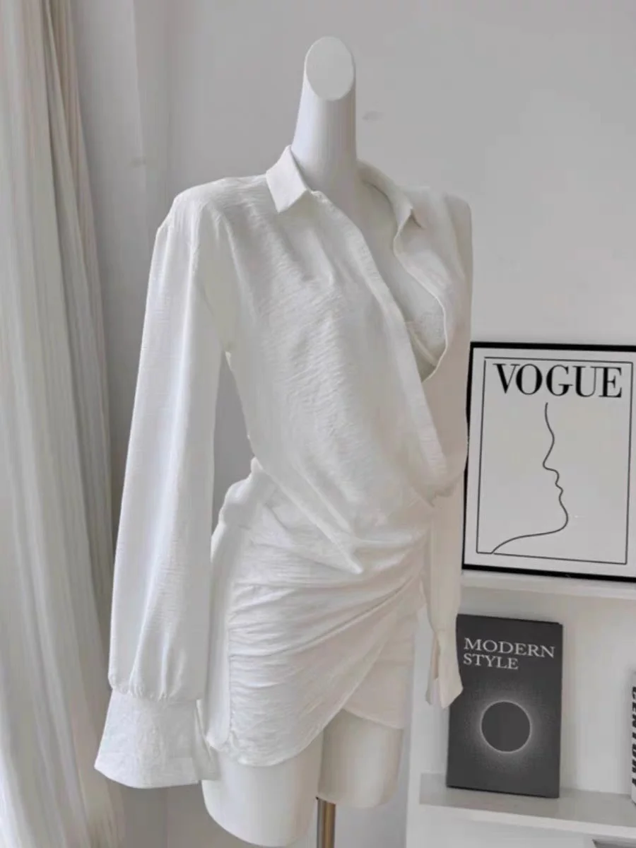 

Ele Lazy, сексуальный белый комплект из футболки бикини, однотонный купальный костюм, высококачественная чувственная атмосфера, нейлоновый материал