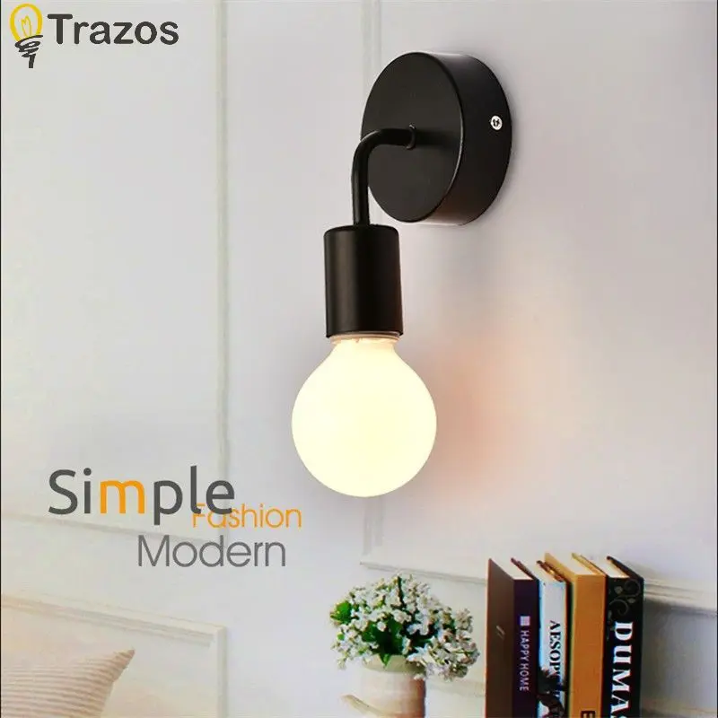 Modern Minimalist LED Iron Wall Lamp Nordic Bedroom Bedside Creative Living Room E27 Black and White Corridor Background Light