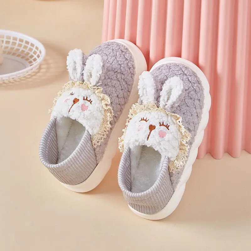 

Fleece Lined Cute Rabbit Slippers Women Postpartum Soft Sole Indoor Slip Resistant Closed Heel Breathable Winter Spring Autumn