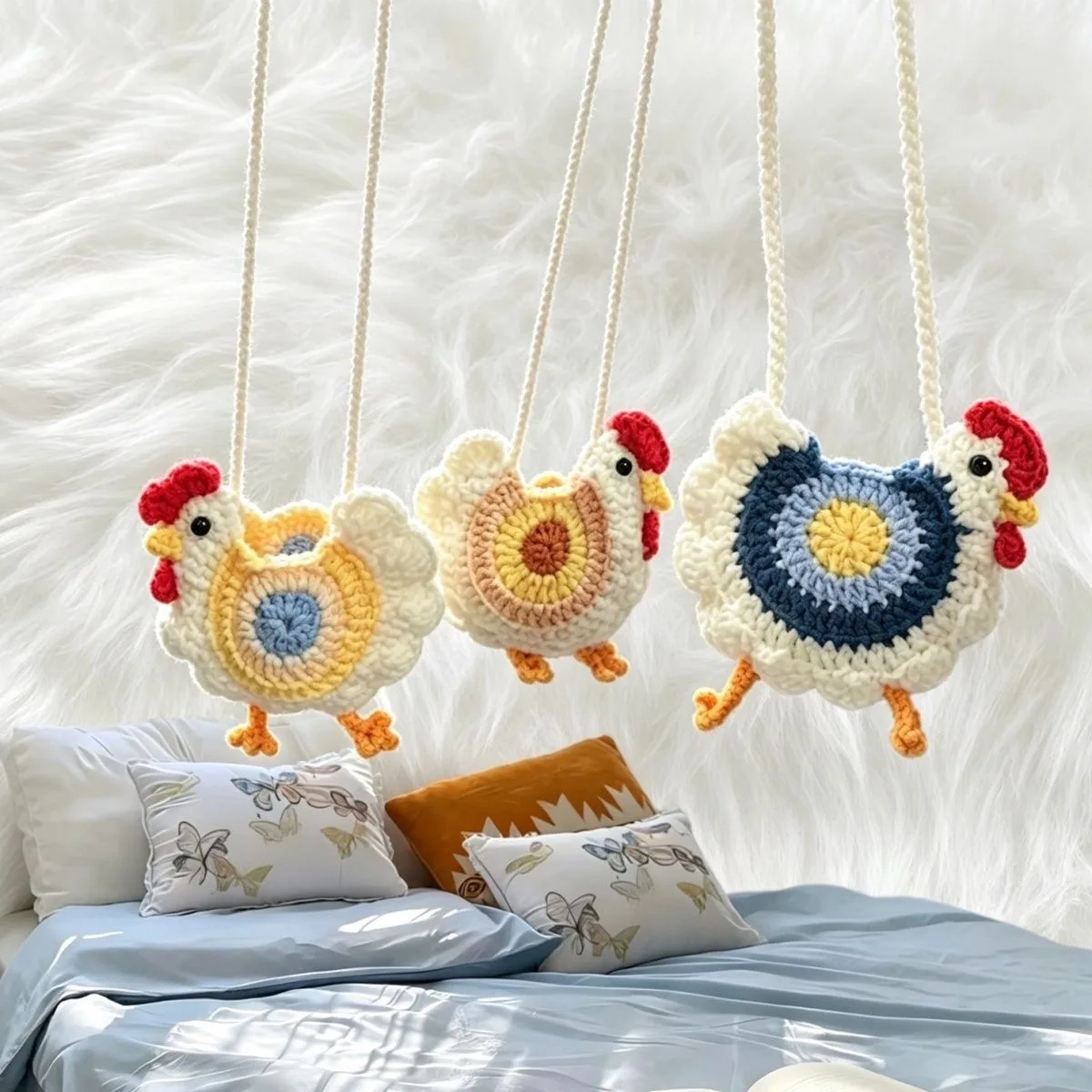 Fashionable Coin Purse Handmade Crocheted Double-sided Chicken Coin Purse Headphone Bag Harajuku Yarn Knitted Mini Rooster Bag