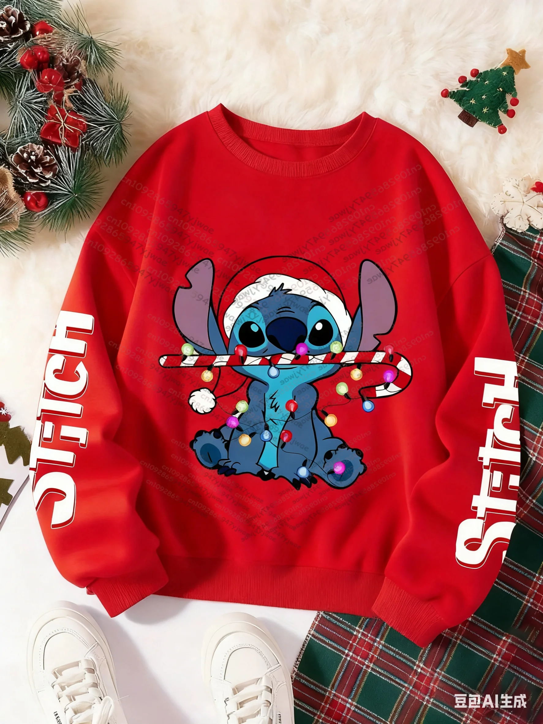 26 New Antumn/Winter Christmas Stitch O-Neck Long Sleeved Hoodie Families Festive Atmosphere Gift Boys Girls Men Women Sweatwear