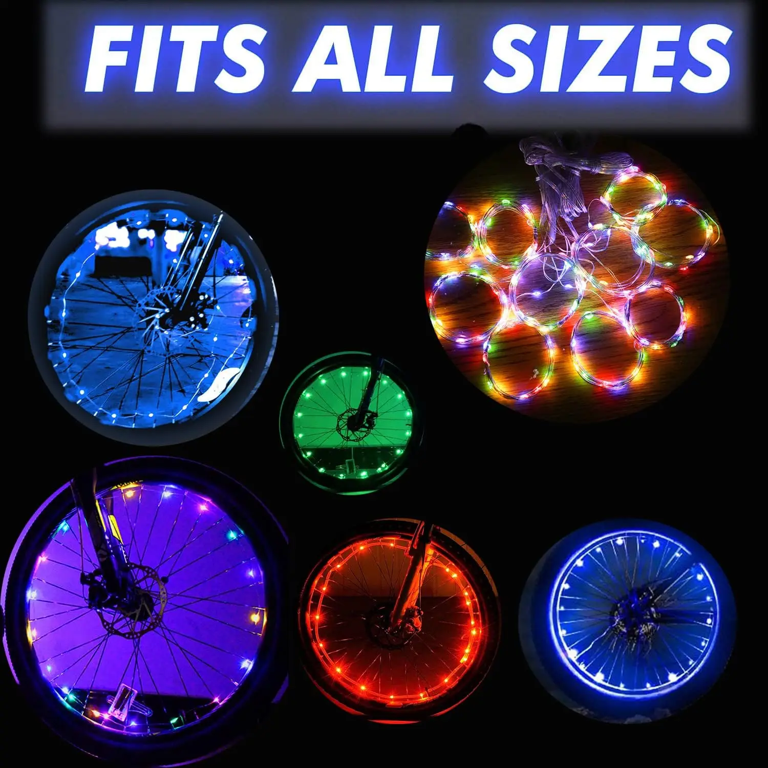 LED Bike Wheel Light, Night Cycling, IP65 Waterproof, 3 Lighting Modes, Universal Fit, Riding-Safe, Battery-Powered