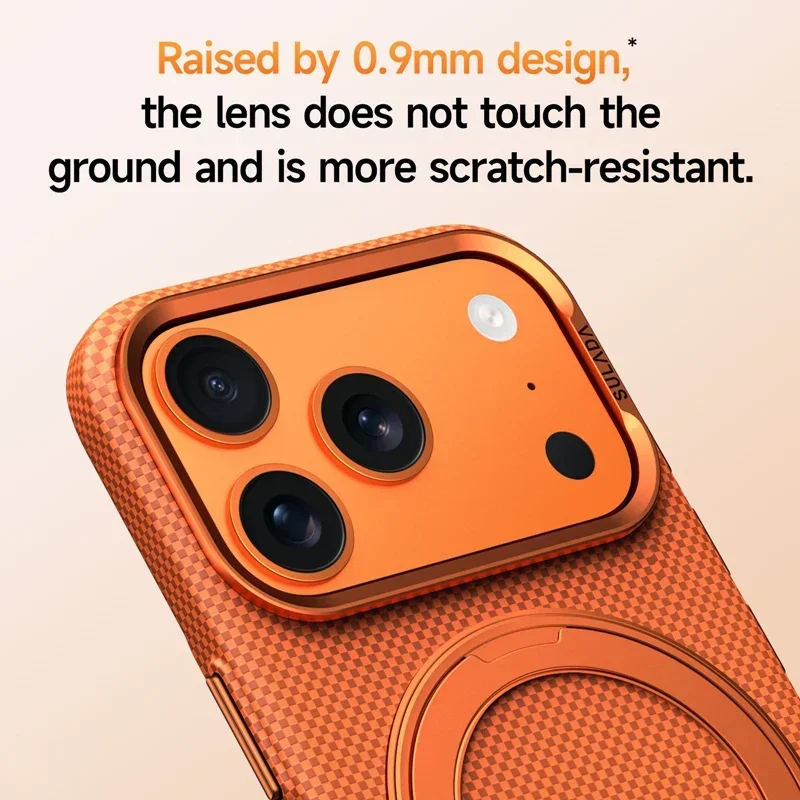 

Alloy Lens Ring Magnetic Case iPhone 18 Pro Max 17 Pro Carbon Fiber Texture 360 Rotate Stand Frosted PC Wireless Charge Cover