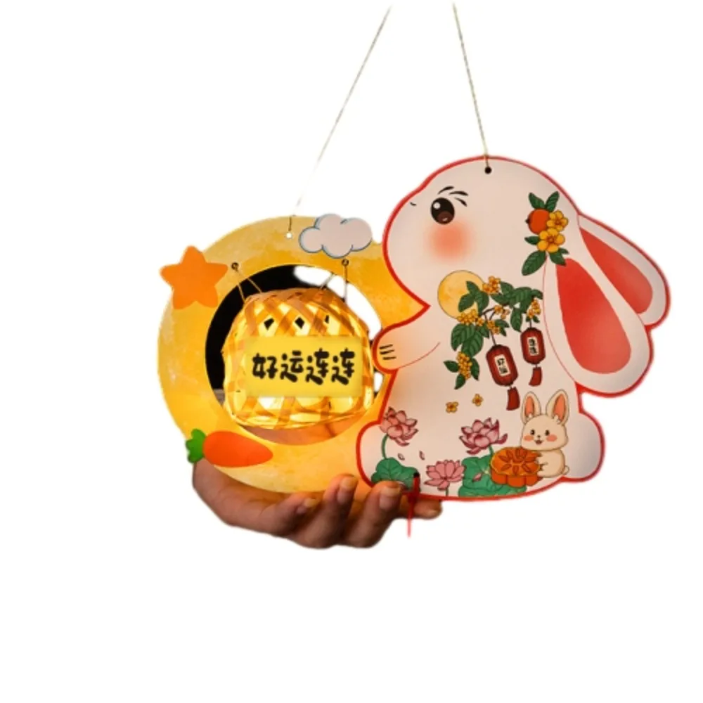 

Cartoon Middle Autumn Festival Lantern DIY Craft Cute Festival Lantern Material Pack Bamboo Handmade Hanging Rabbit Lamps