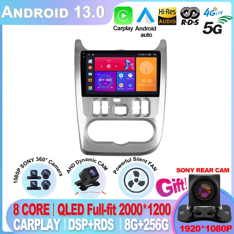 

For Renault Logan 1 Sandero 2009 - 2015 Dacia Duster Android 13 Car Radio Multimedia Video Player Carplay Navigator Auto DVD