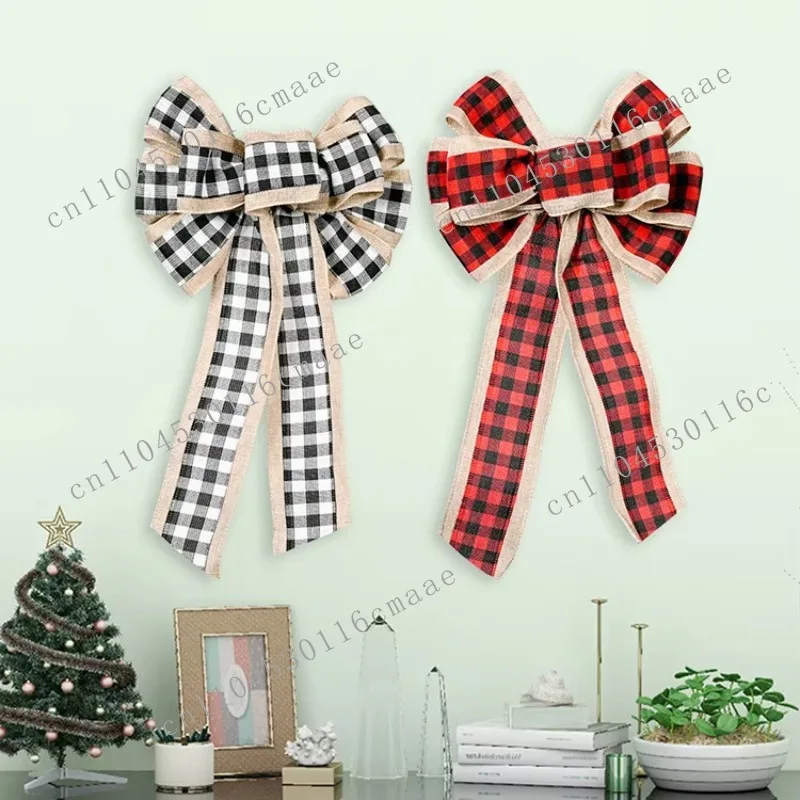 Factory Price Christmas Tree Printed Bow Ornaments 40x23cm Xmas Glitter Ribbon Bow New Year Christmas Wall Decorations