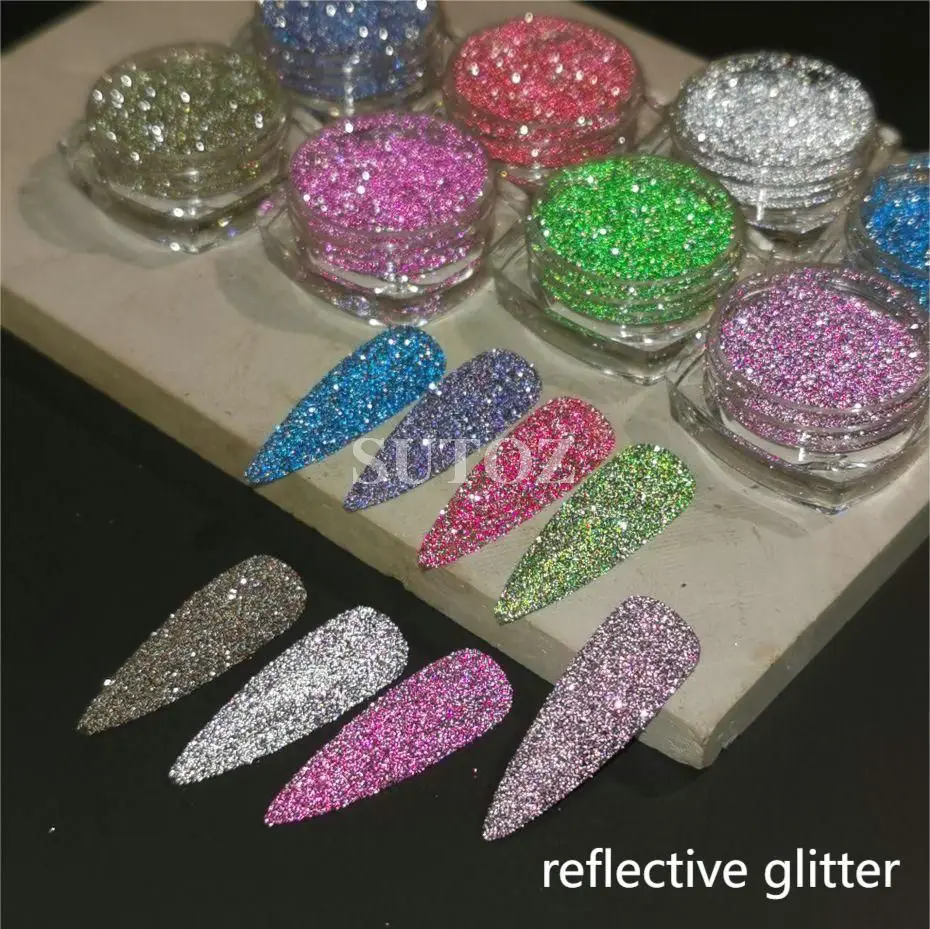 Reflecterende Glitter Poederset 4 Stuks Glitter Gemalen Diamanten Poeders Roze Zilver Holografische Sparkle Pigment Nagel Materiaal Lexsz