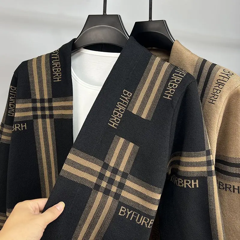 

Men's sweater knitted jacket striped jacquard trend spring and autumn new youth men's clothing casual thread coat outside