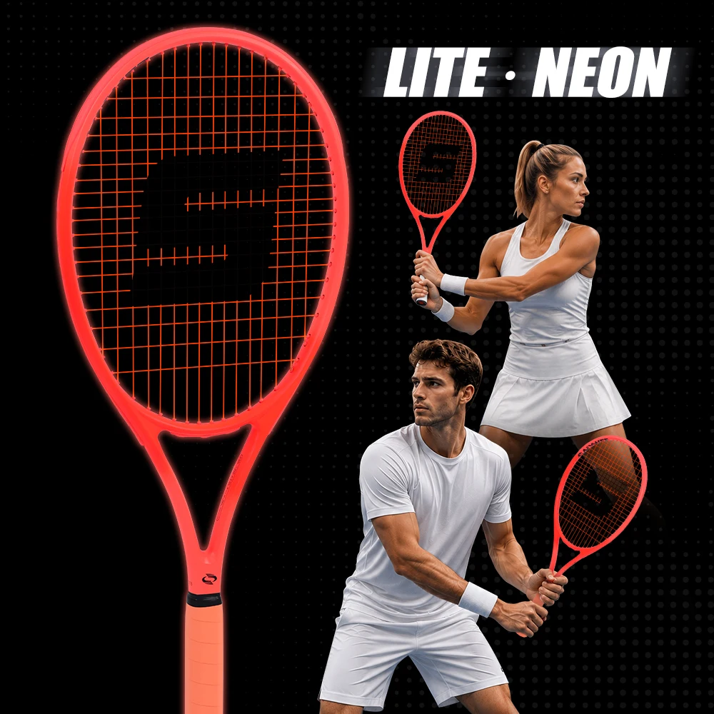 New LITE NEON Carbon Tennis Racket Pro 285g Light 102in2 Sweet Spot 16x19 50-60lbs Aero Anti Torsion Neon Orange Bag Overgrip
