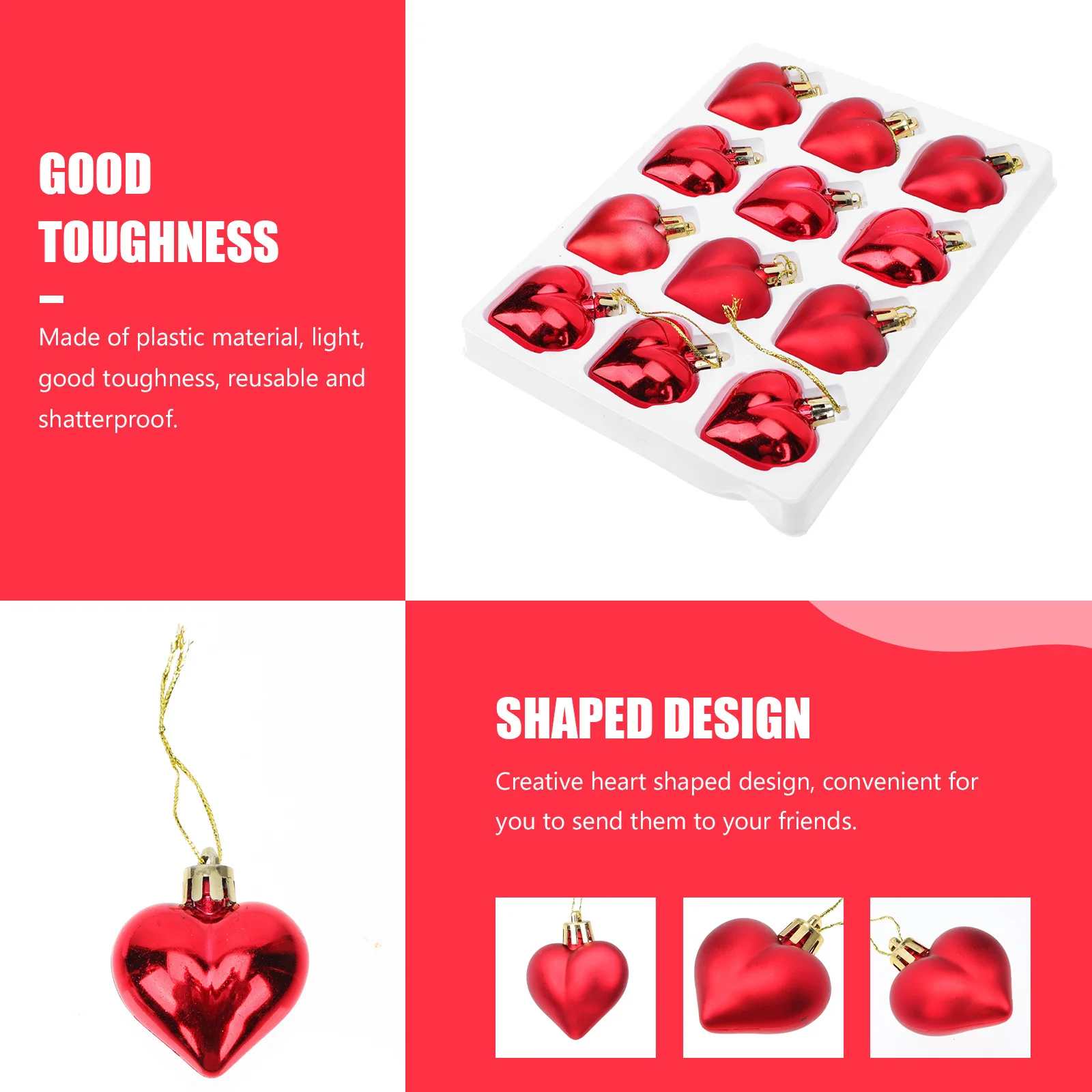 

12Pcs Plastic Heart Shape Hanging Balls Lightweight Tough Valentine Pendant Party Supplies Plastic Balls Hanging Decorations