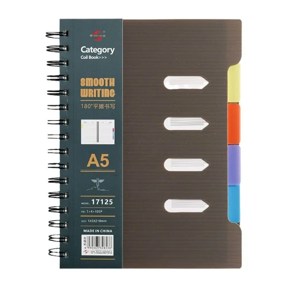 Thickened Coil Spiral Notebook 210 Pages Wide Ruled Subject Notebook Twin-Wire Binding Page Dividers Draft Notebook School Use