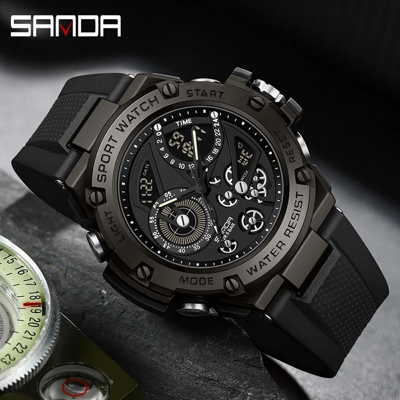 SANDA G Style LED Digital Men\'s Watch Military Outdoor Sports Waterproof Watches Dual Display Quartz Clock Relogio Masculino