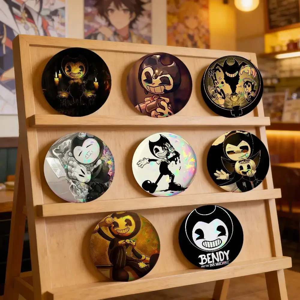 B-Bendy And The Ink Machine Cartoon For Badge Personalized Custom Laser Reflective Badge Hologram Metal Pin Brooch Souvenir Gift