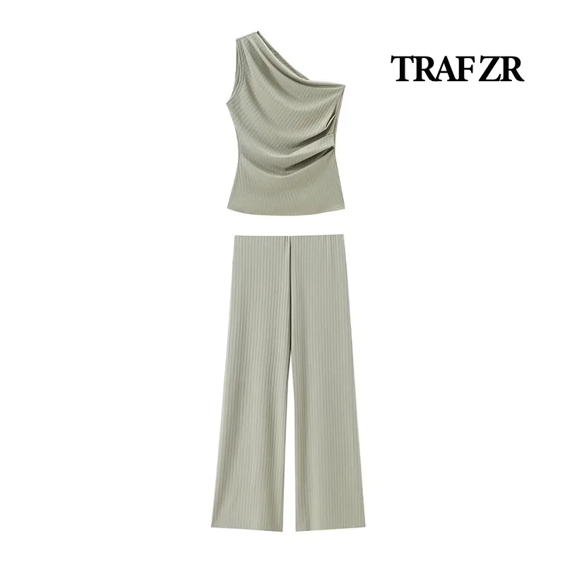 

TRAF ZR Solid Sets for Women 2 Pieces 2024 Summer Vacation Outfits Woman Basics Minimalist Sets Elegant Casual Women's Set