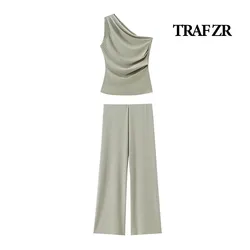 TRAF ZR Solid Sets for Women 2 Pieces 2024 Summer Vacation Outfits Woman Basics Minimalist Sets Elegant Casual Women's Set