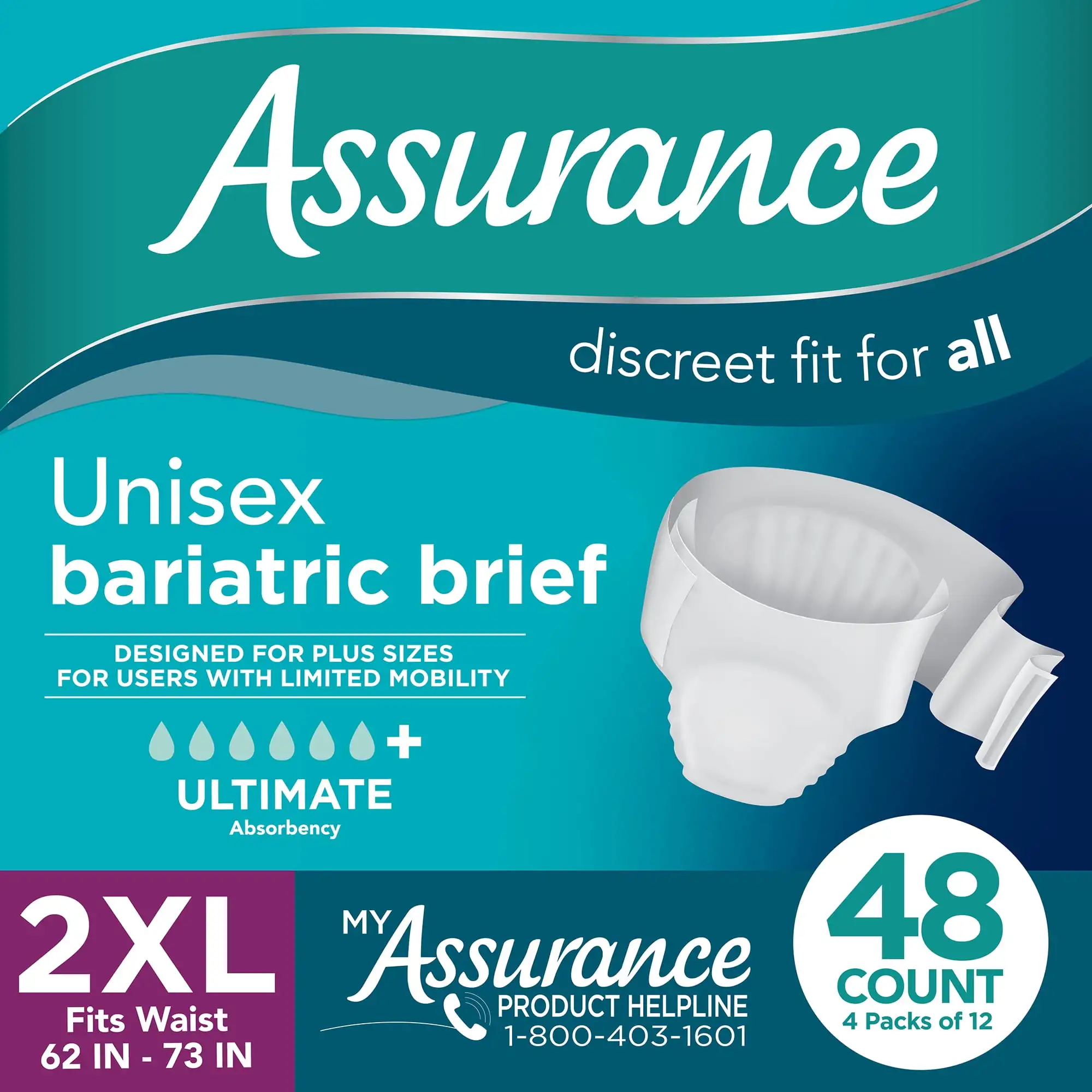

Maximum Absorbency Briefs, Unisex, 2XL, 12 Ct, 4 Pks, 48 Total