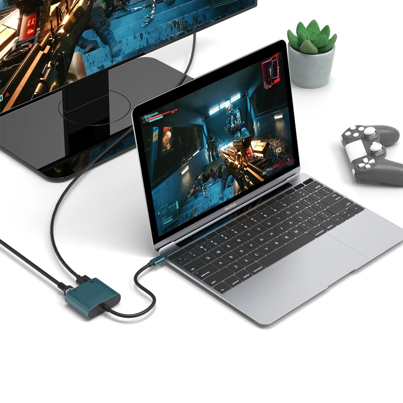 محطة قاعدة USB-C إلى HDMI متوافقة مع USB-C HUB USB-C إلى VGA محول فيديو RJ45 (100 متر) بطاقة فيديو لأجهزة الكمبيوتر المحمول محول فيديو USB
