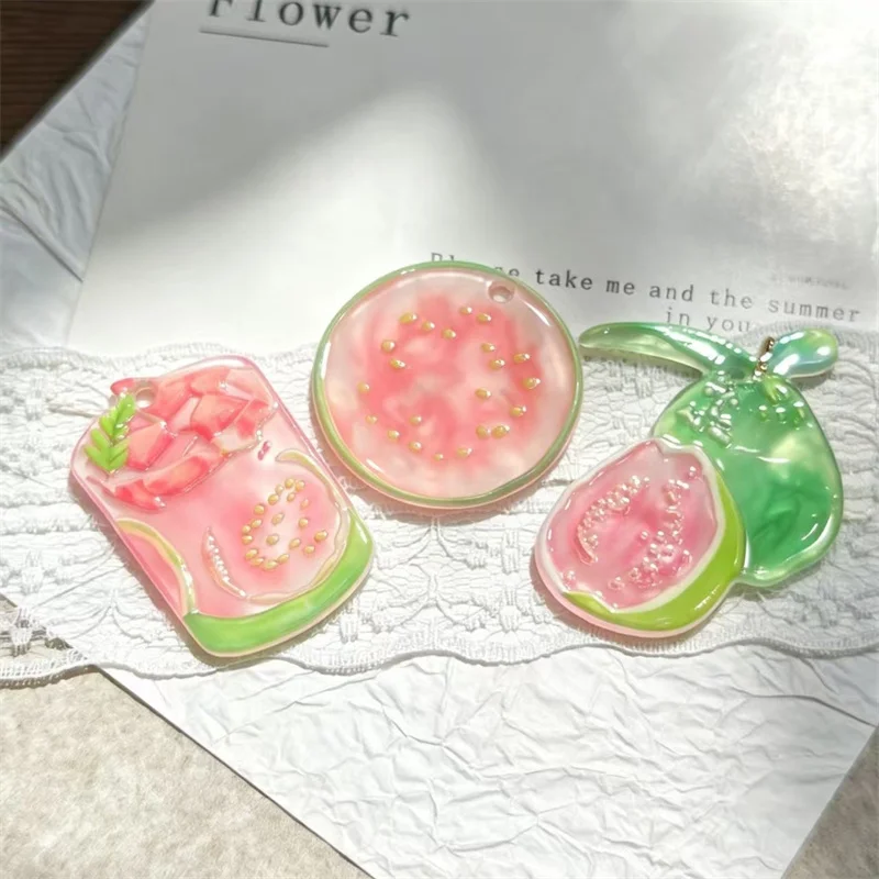 New arrived 40pcs/lot color pattern print Fruit shape acrylic beads diy jewelry garment hair accessory