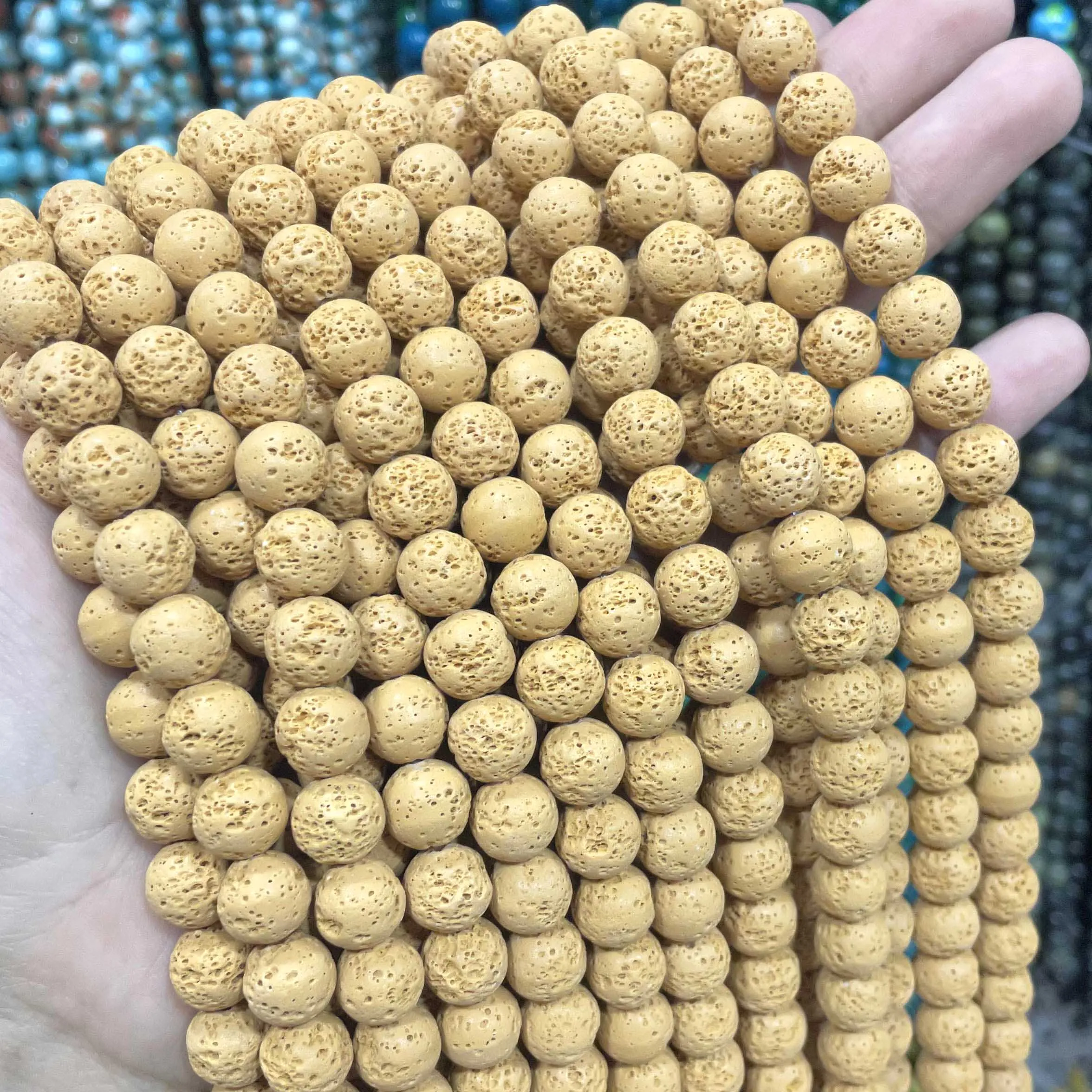 حبات من الحجر الطبيعي لصنع المجوهرات ، حمم ملونة ، صخور بركانية ، فاصل دائري فضفاض ، أساور تصنعها بنفسك ، ترصيع الأذن ، 6 * ، 8 * ، 10 *