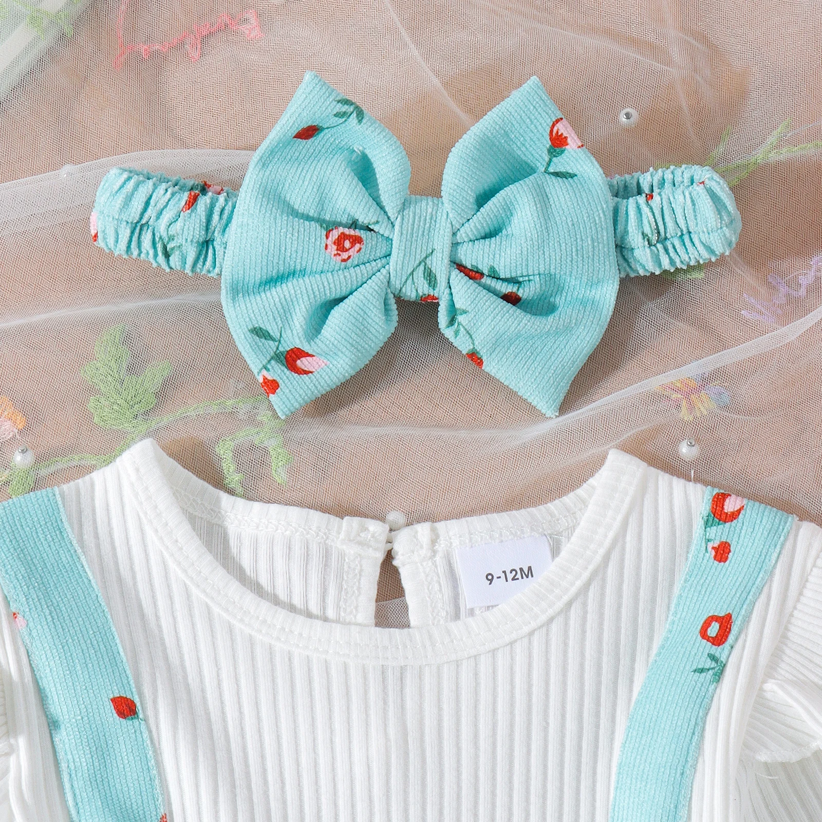 3PCS Autumn New Style 0-1 Year Old Girl Newborn Sweet And Cute Round Collar White Top + Strap Pants Set