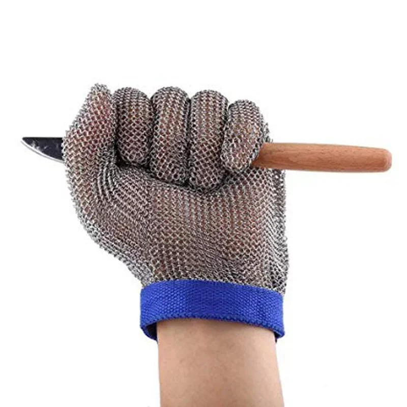 Plastic Belt Stainless Steel Mesh Glove Cut Resistant Chain Mail Protective Anti-Cutting Glove for Kitchen Butcher Cleaner Glove